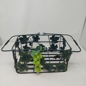 Wrought Iron Wine Basket 6 Bottle Caddy Leaf Grape Ivy Storage Decorative Tuscan